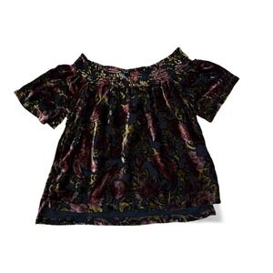 Belle Vere Velvet Burnout Off Shoulder Paisley Blouse Anthropologie XS